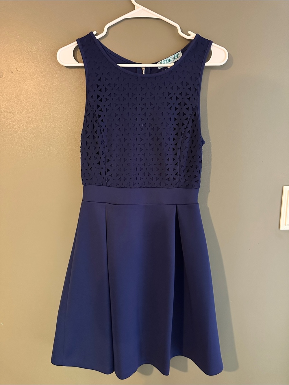 Francesca’s Navy Lace Bodice Fit & Flare Dress
